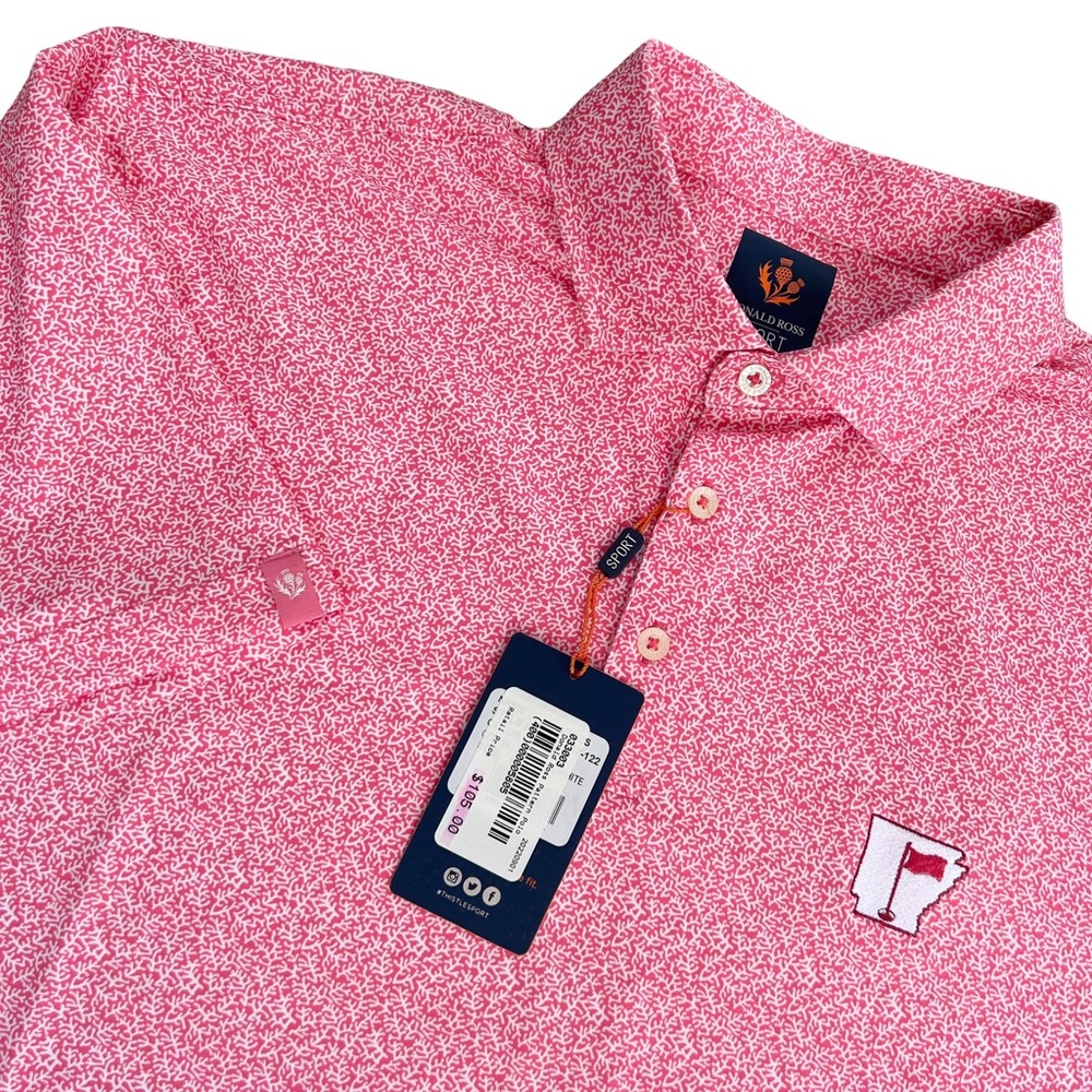 Donald Ross Sport NWT Men’s Coral Reef Micro Print Mystic Creek Golf Polo Large